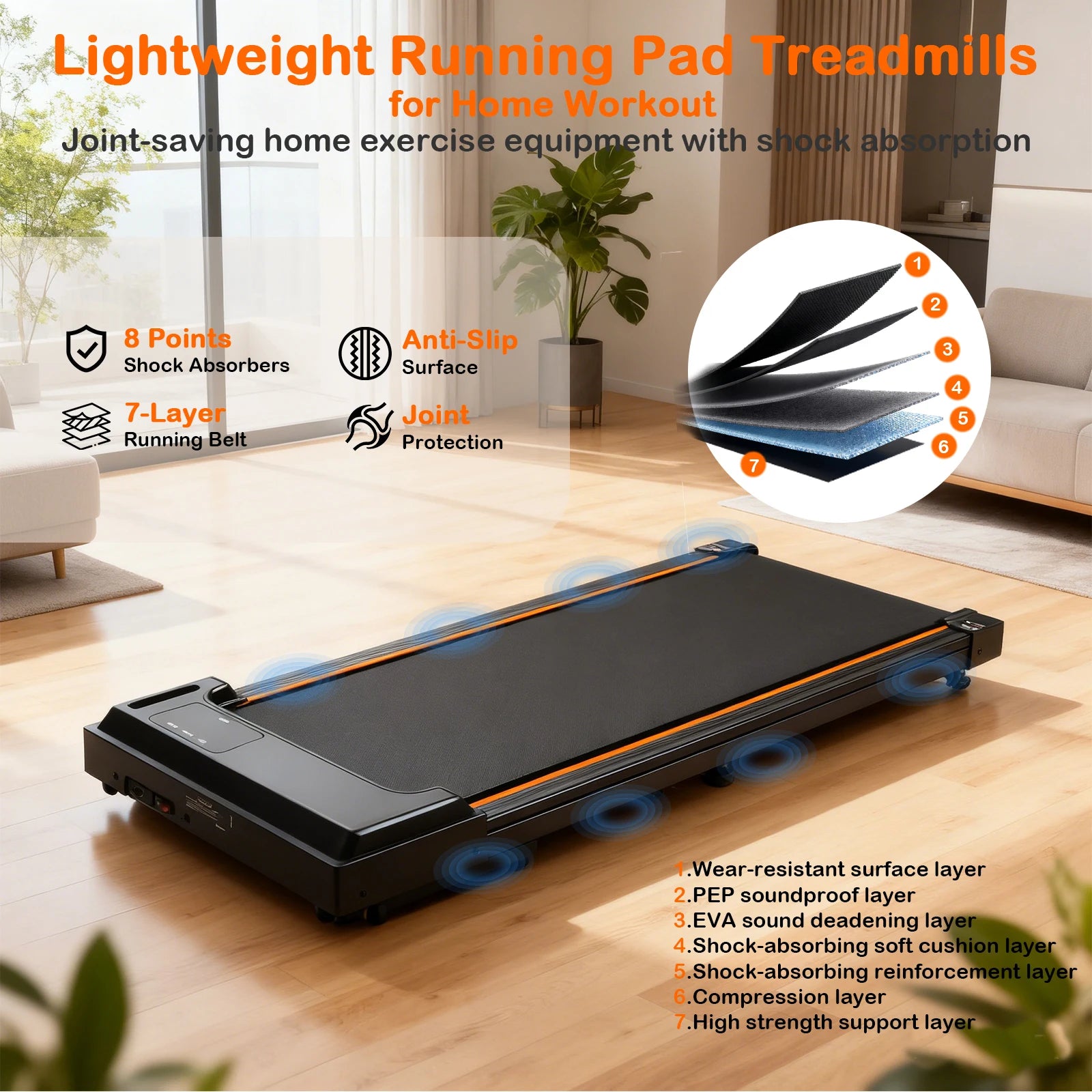Slim Walking Pad Quiet Foldable, Non-Slip Belt