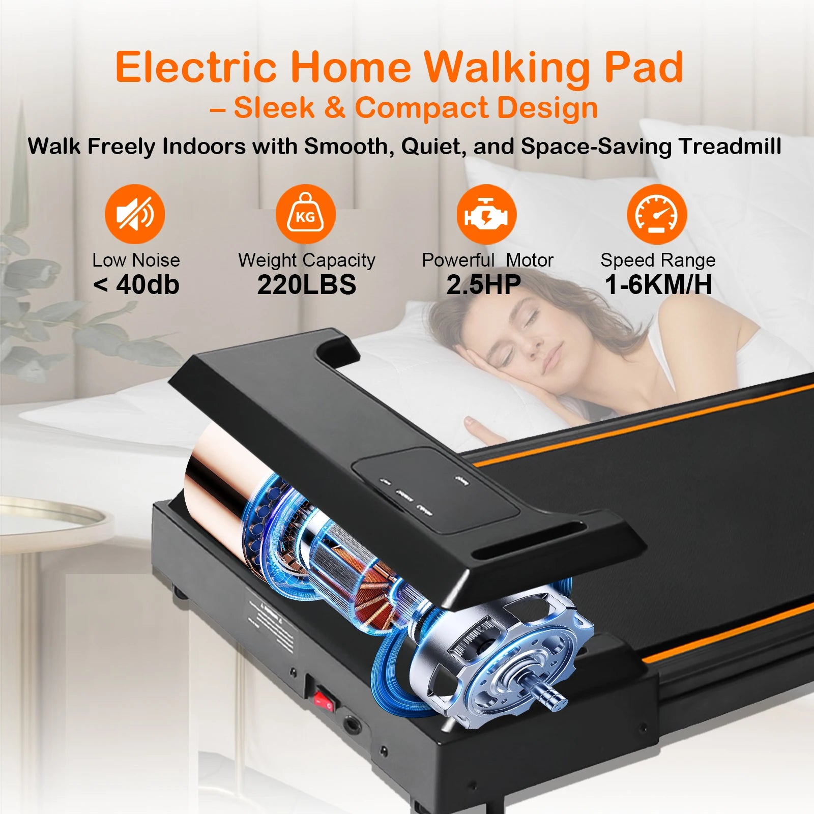 Slim Walking Pad Quiet Foldable, Non-Slip Belt