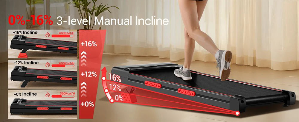 Walking Pad with 16% Incline, Triple Shock Absorption, 10km/h Speed