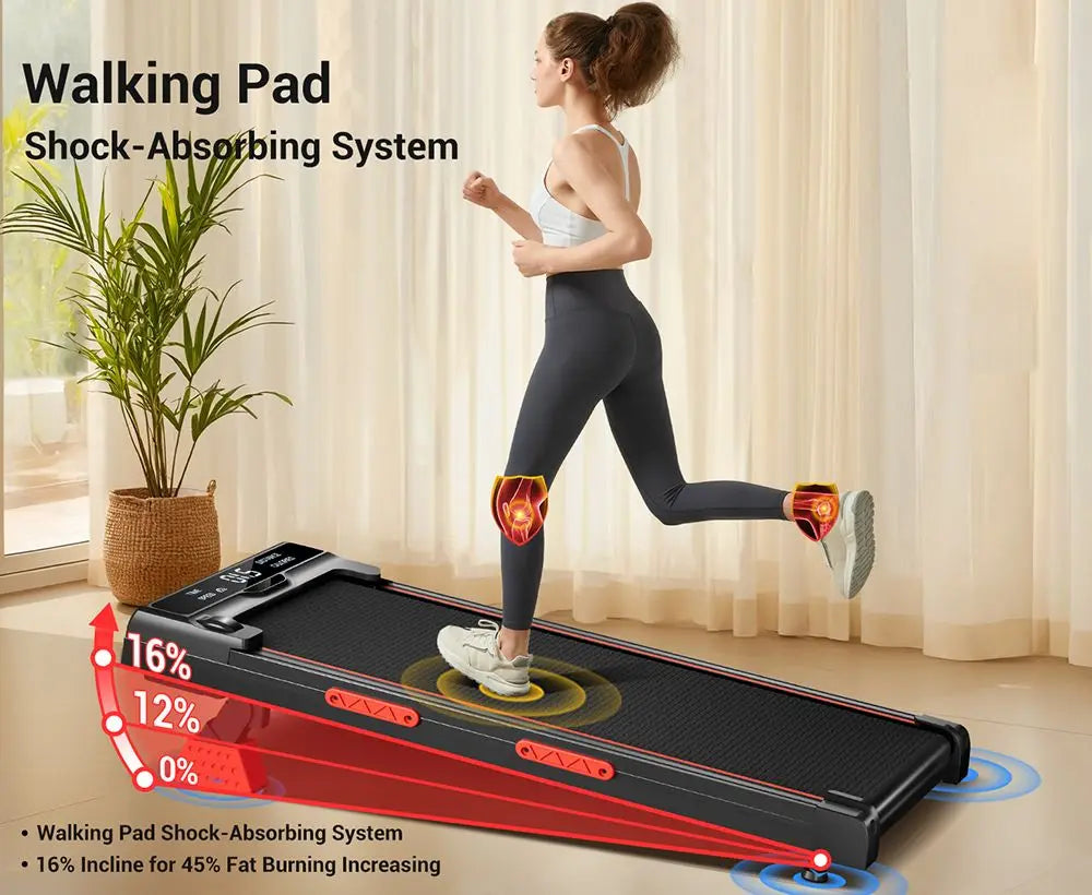 Walking Pad with 16% Incline, Triple Shock Absorption, 10km/h Speed